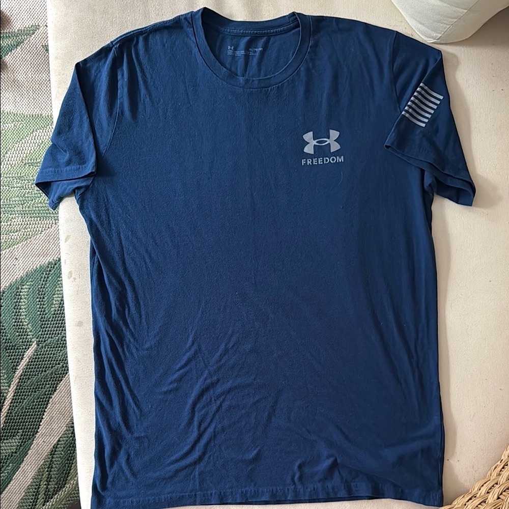 Under Armour Blue Freedom Tee and Black Shorts